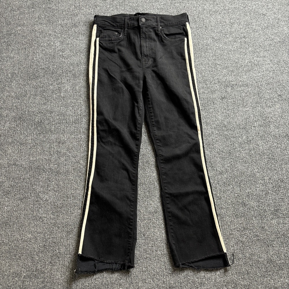 Mother The Insider Crop Step Fray Jeans Guilty Racer Black Womens Size 28 READ